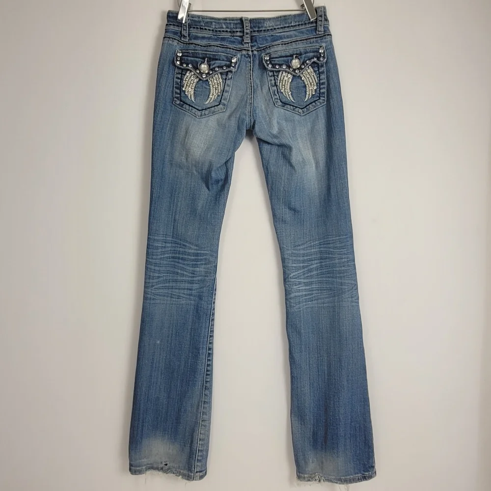 La Idol Jeans Angel Wing Embroidered Rhinestone Bling Size 3